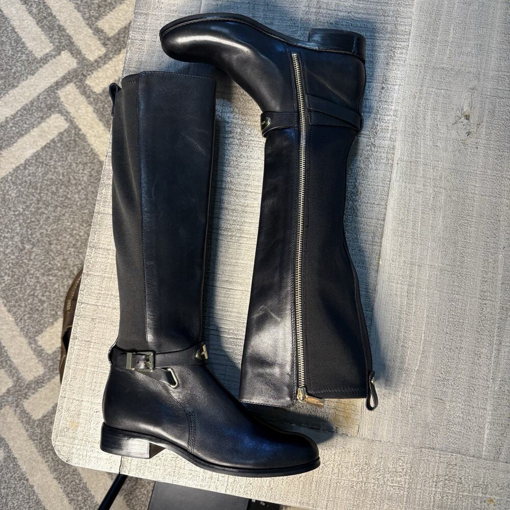 Michael Kors Womens Riding Boots Knee High Leather Black Size 6.5 Side Zip - Picture 7 of 10